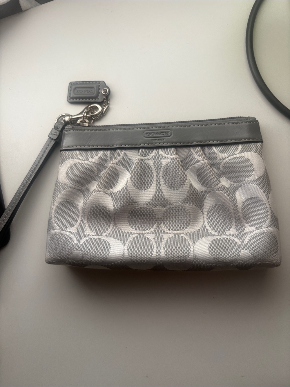 Coach Silver Gray Signature Wristlet Pouch